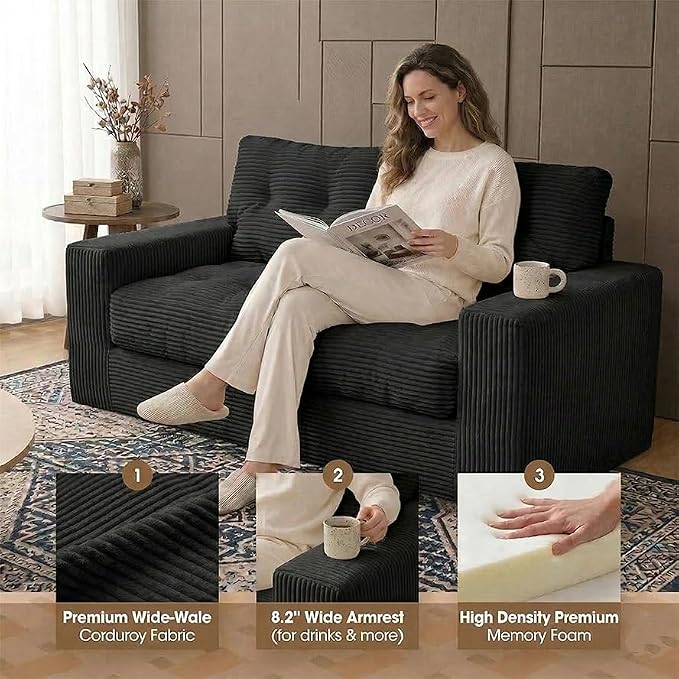 69" Corduroy Loveseat Sofa in a Box, High-Density Foam Couch, No Assembly - Image 3