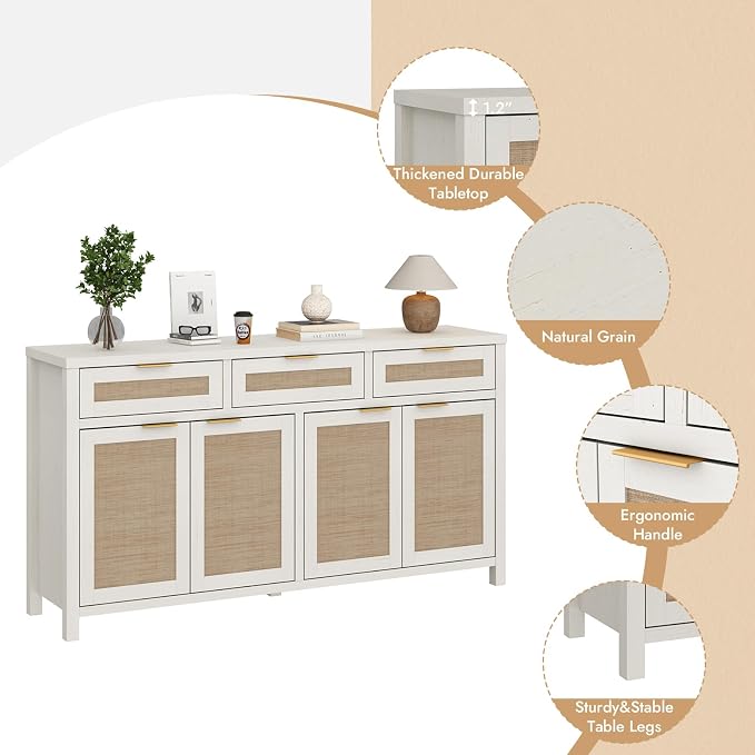 HOKYHOKY Rattan Sideboard Buffet Cabinet, Boho Storage Cabinet - Image 7