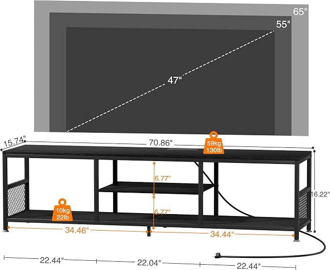 VECELO TV Stand with Power Outlets - Image 8
