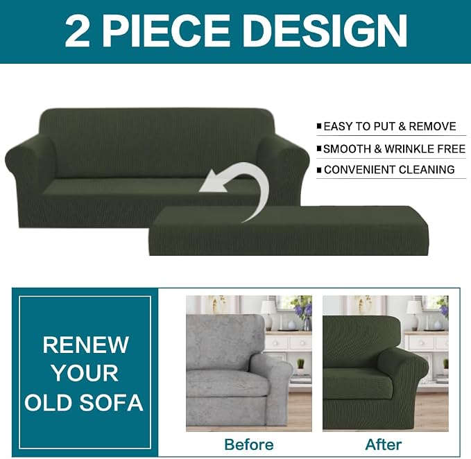 Turquoize Stretch Sofa Slipcover 2 Pieces Sofa Cover Couch Cover - Image 3