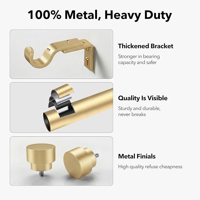 IFELS Heavy Duty Curtain Rods for Windows 48 to 84 Inch, 1 Inch Adjustable Gold - Image 4