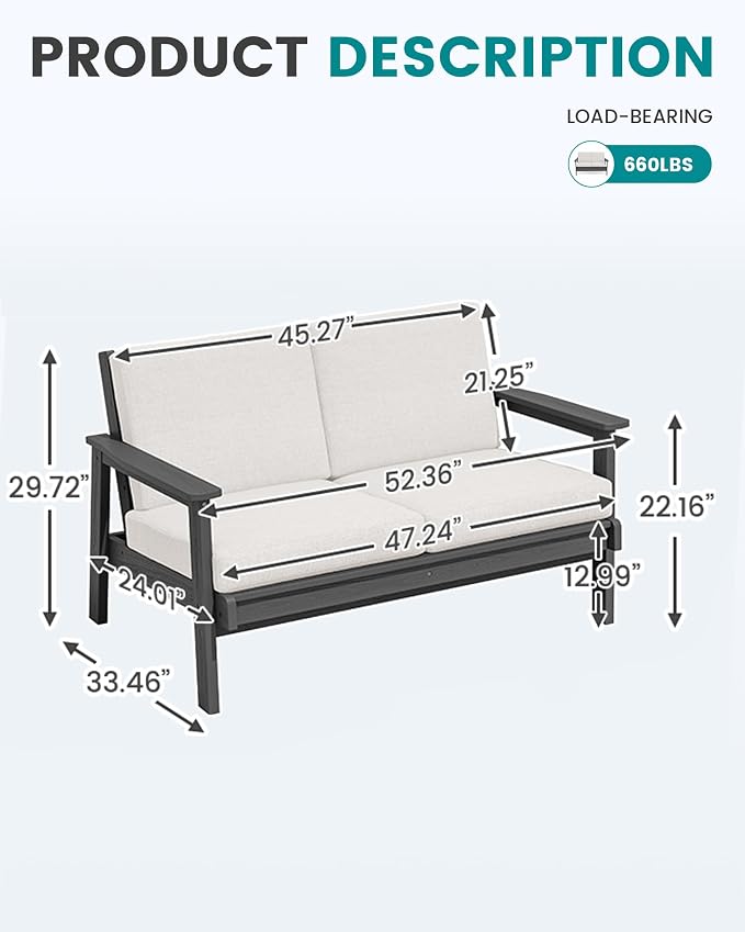 SERWALL HDPE Outdoor Patio Loveseat, All Weather Wood-Like Outdoor Sofa HDPE - Image 9