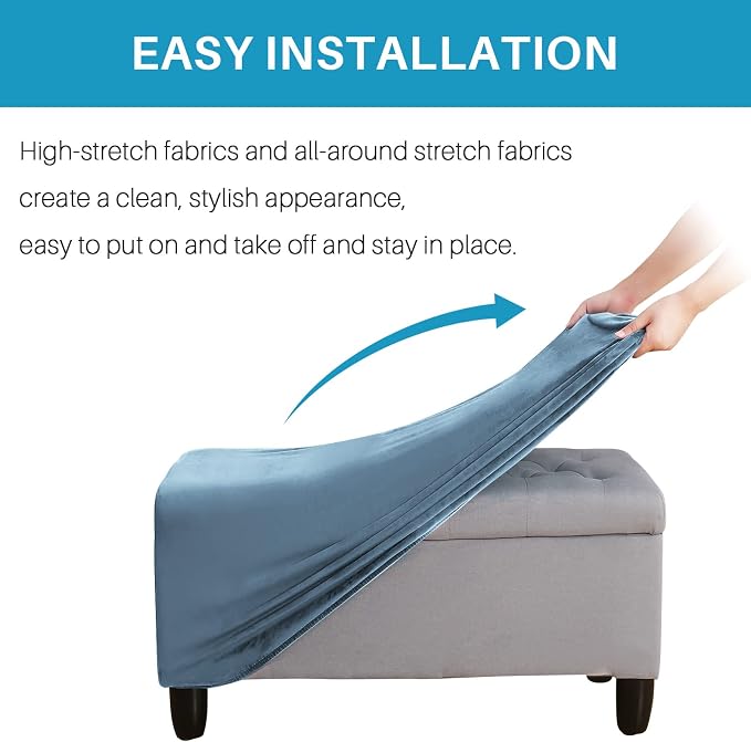 Ottoman Cover, Stretch Rectangle Velvet Ottoman Slipcovers of Foot Stool - Image 4