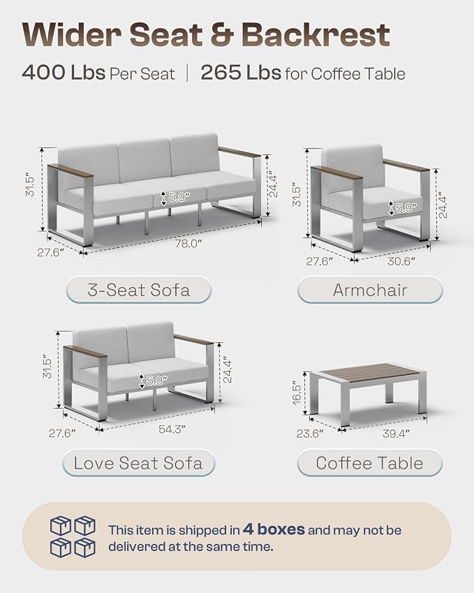 Aluminum Outdoor Patio Furniture Set, 7 Seats Outdoor Patio Conversation Sets - Image 6