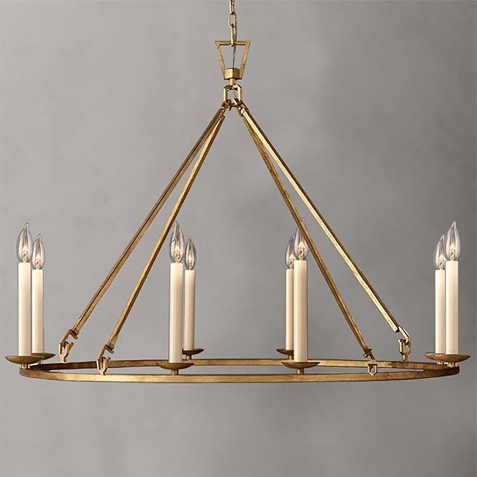 LOVEDIMA Gold Wagon Wheel Chandelier Rustic 35.4'' Candle-Shaped Metal by LOVEDIMA