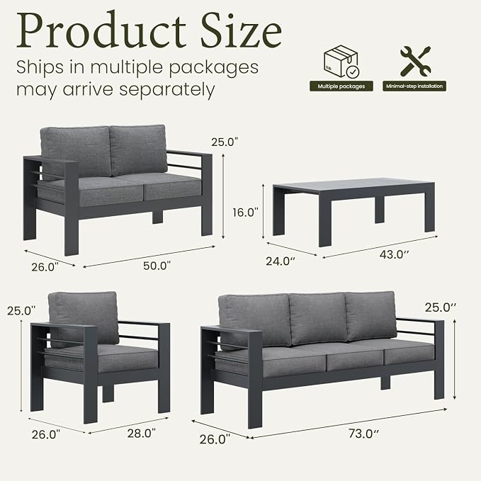LayinSun Outdoor Aluminum Furniture Set, 5 Pieces Patio Sectional Conversation - Image 7