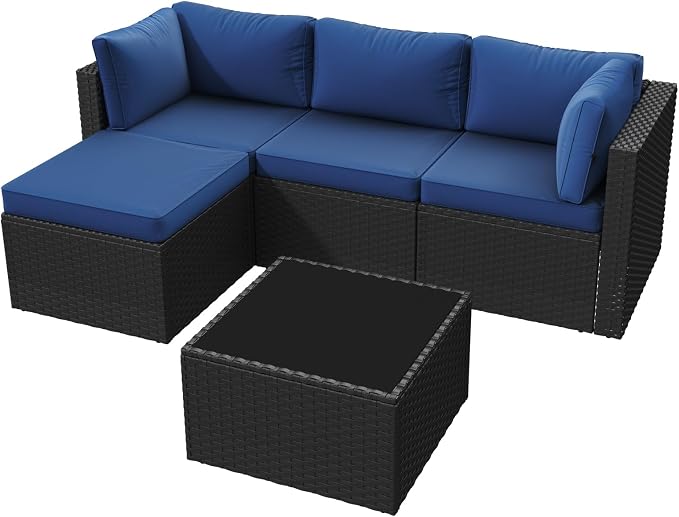 Aoxun Outdoor Patio Furniture Set, 5-Pieces All-Weather Rattan Sectional Sofa - Image 9