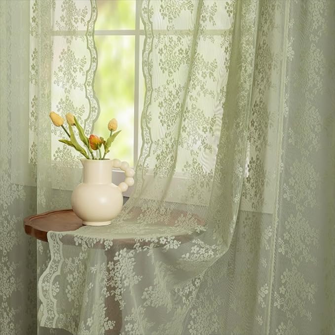 YJ YANJUN Vintage Lace Curtains 84 Inch Long- Victorian Floral Pattern Sheer - Image 4