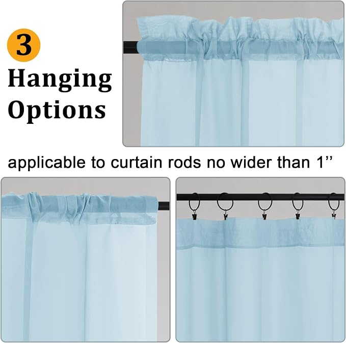 Gwine Sky Blue Valances for Windows, Small Light Filtering Rod Pocket Cafe - Image 5