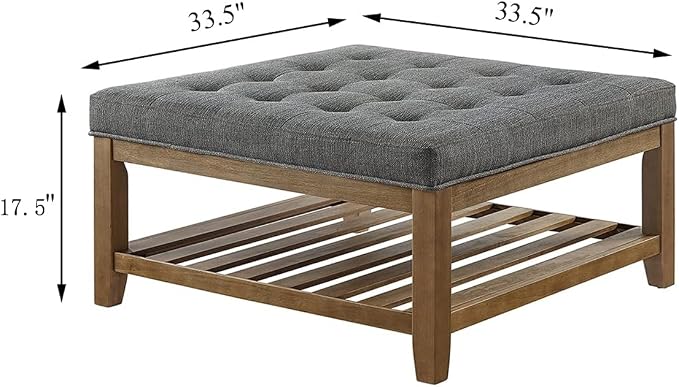 24KF Large Square Upholstered Tufted Linen Ottoman Coffee Table, Large Footrest - Image 2
