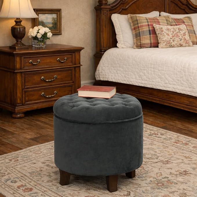 Homepop Home Decor | Upholstered Round Velvet Tufted Foot Rest Ottoman | Ottoman - Image 2
