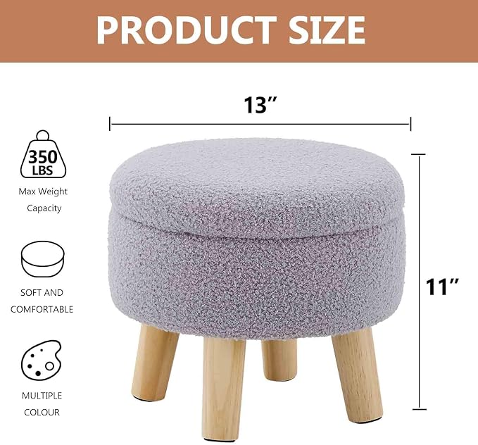 Wimarsbon Storage Ottoman, Modern Round Footrest - Image 3