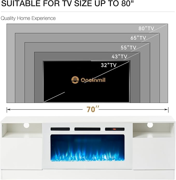 oneinmil 70” TV Stand with 36” Electric Fireplace, Large Modern Media - Image 6