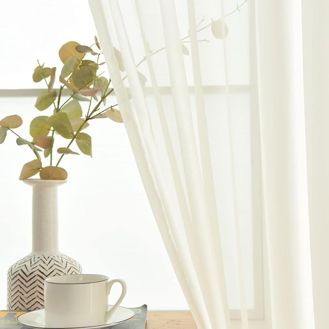 SpaceDresser Ivory Sheer Curtains 4 Panels Rod Pocket Semi-Sheer Curtain 90 - Image 4