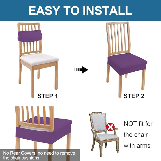 Smiry Waterproof Seat Covers for Dining Room Chairs Set of 6, Stretch Jacquard - Image 5