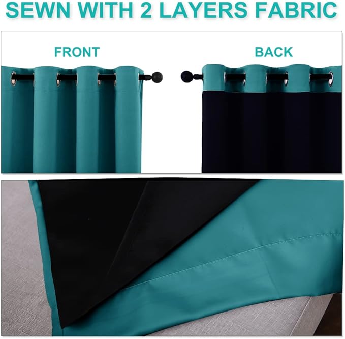 NICETOWN Peacock Teal Blackout Curtains 80 inches Long, Full Light Blocking - Image 5