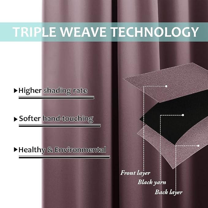 NICETOWN Dry Rose 100% Blackout Lined Curtains, 2 Thick Layers Completely - Image 6