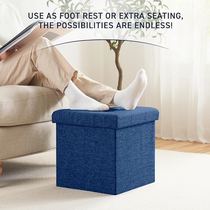 Ornavo Home 2 Pack 15 Inch Folding Storage Ottoman - Image 5