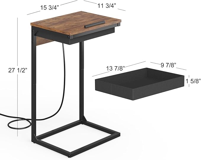sthmec C Shaped End Table with Charging Station, 45° Tiltable Adjustable Flip - Image 3