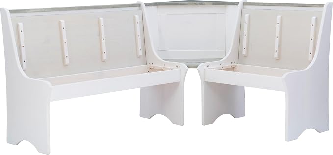 Linon Jackie Two Tone Pine Wood Coastal Corner Dining Nook in Graywash/White - Image 4
