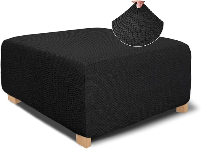 NeColorLife Rectangle Ottoman Cover Jacquard Fabric Slipcover Thick Stretchable by NeColorLife