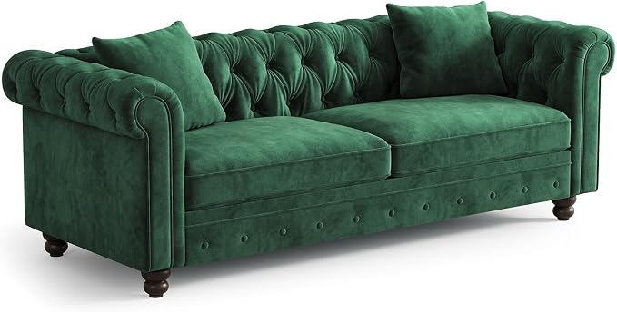 ONBRILL 82 Inch Chesterfield Sofa, 23 Inch Deep Seat Velvet Couch by ONBRILL