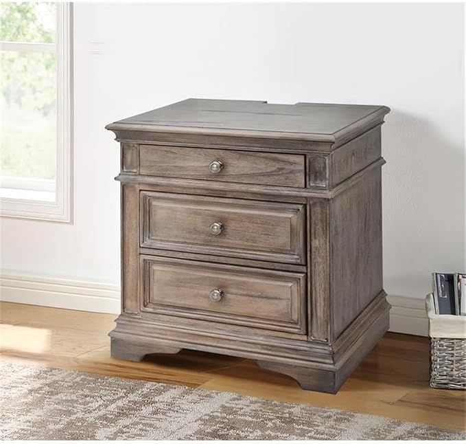 Pemberly Row Solid Wood Queen Panel Bed, Driftwood Gray Finish, Upholstered - Image 5