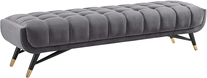 Modway Adept Mid-Century Modern Velvet Upholstered Tufted Accent Bench in Gray - Image 4