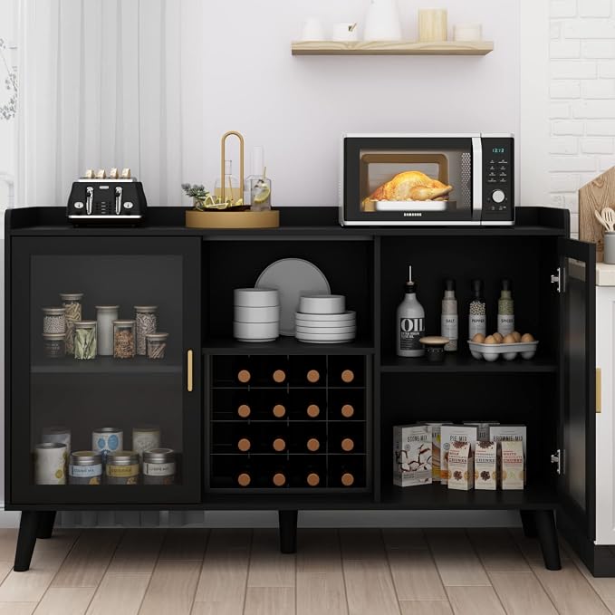 Auromie Wine Bar Cabinet with Led Light, Home Coffee Cabinet with Wine and - Image 6