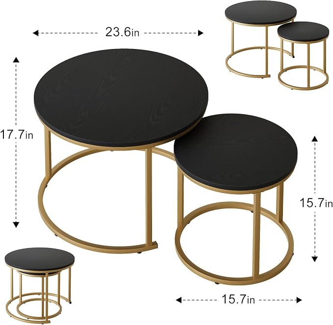 Garden 4 you Nesting Coffee Table, 23.6" Round Coffee Table Set of 2, Wooden - Image 2