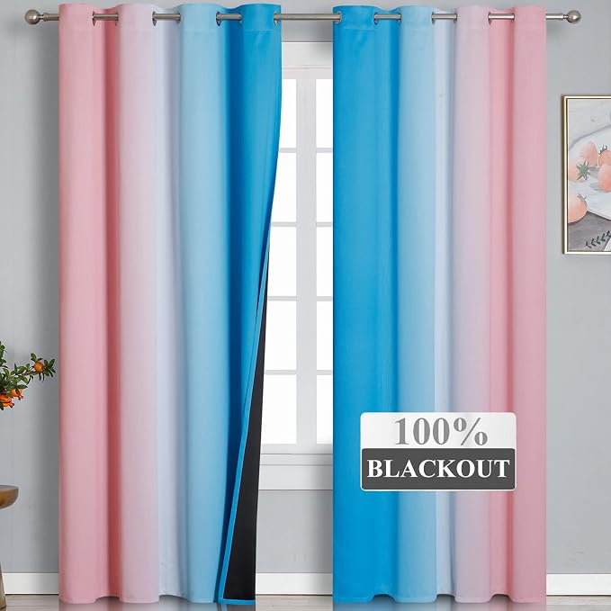 Estelar Textiler Pink and Blue Ombre Blackout Curtains 96 Inches Long, Full - Image 2