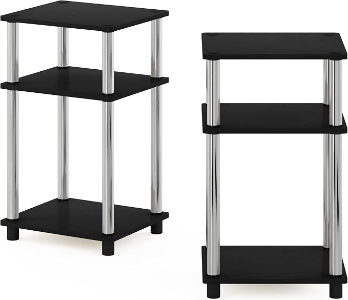 Furinno JUST Side Table Set of 2, 3-Tier Modern End Tables, Open Shelves Night - Image 7