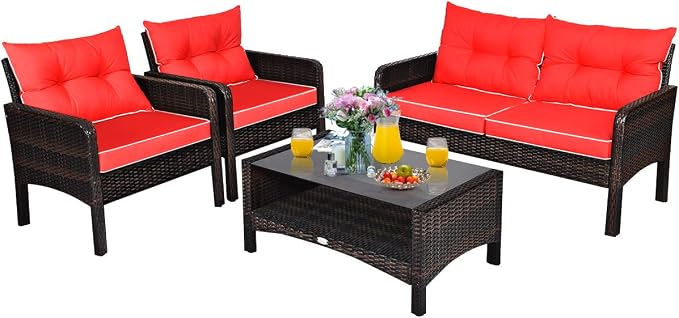 Tangkula 4 Piece Patio Furniture Set, Outdoor Wicker Conversation Set by TANGKULA