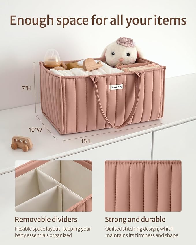 Blissful Diary Baby Diaper Caddy Organizer, Stylish Storage Basket - Image 3