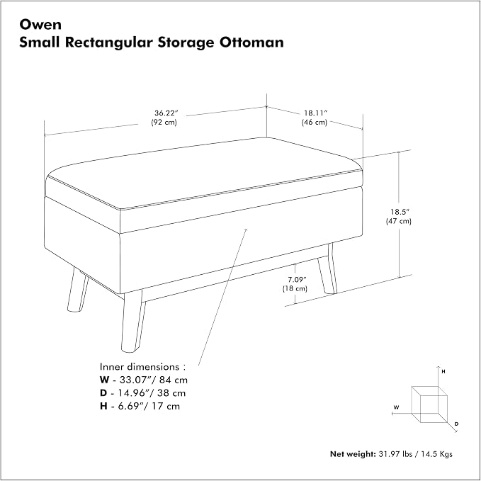 SIMPLIHOME Owen Small Rectangular Storage Ottoman - Image 3