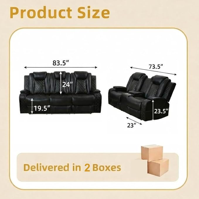 Power Recliner Sofa Set with LED Lights, Includes a Manual Loveseat and a 3 - Image 6