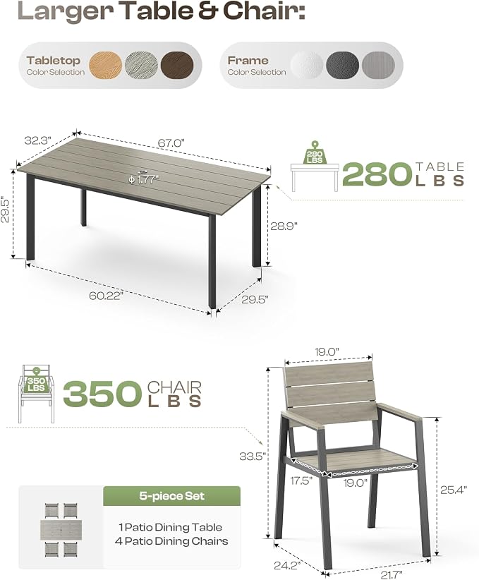 Outdoor Dining Set for 4, Patio Table and Chairs Set - Image 6
