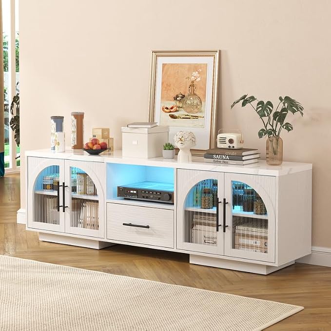 70" LED TV Stand with Storage for 75/80" TVs, Faux Marble Entertainment Center - Image 7