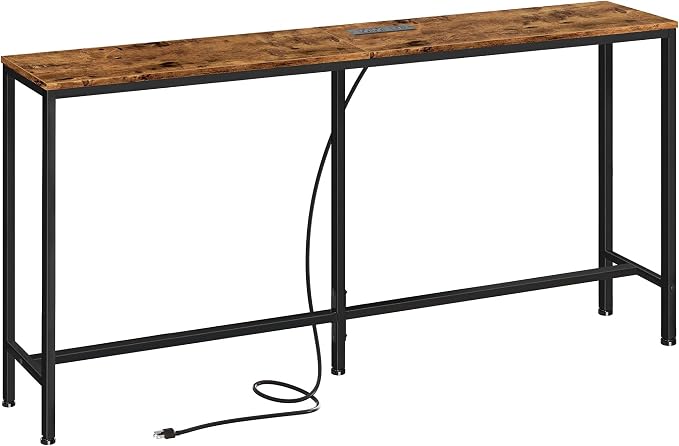 SUPERJARE Console Table with Outlet, 63 Inch Sofa Table with Charging Station by SUPERJARE