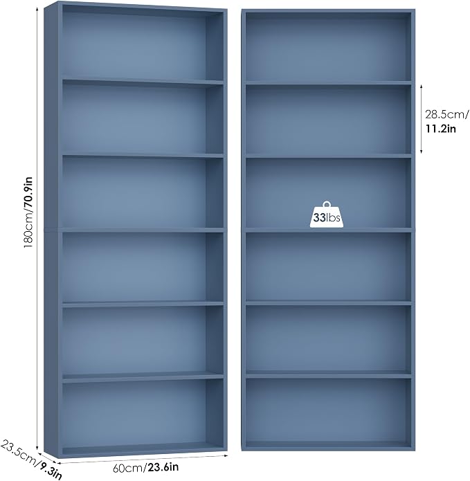 FOTOSOK 6-Tier Open Bookcase and Bookshelf Set of 2, Freestanding Display - Image 2