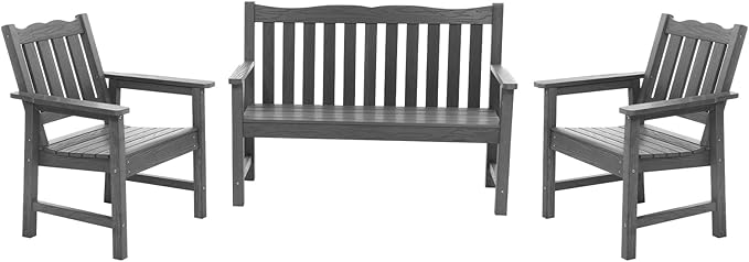 Stoog 3 Piece Outdoor Bench & Outdoor Chairs Set, All-Weather HIPS Patio by Stoog