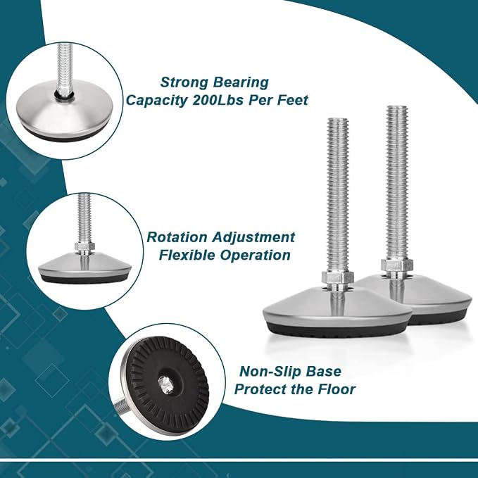 4 Set M10 Leveling Feet with 4-Pronged T Nut, Adjustable Leg Levelers Heavy - Image 3