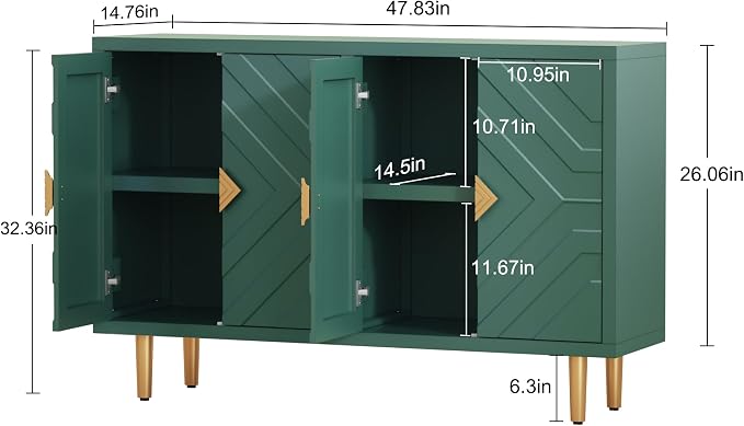 HLR 48" Accent Cabinet with 4 Doors and Shelves, Modern Sideboard Buffet - Image 2