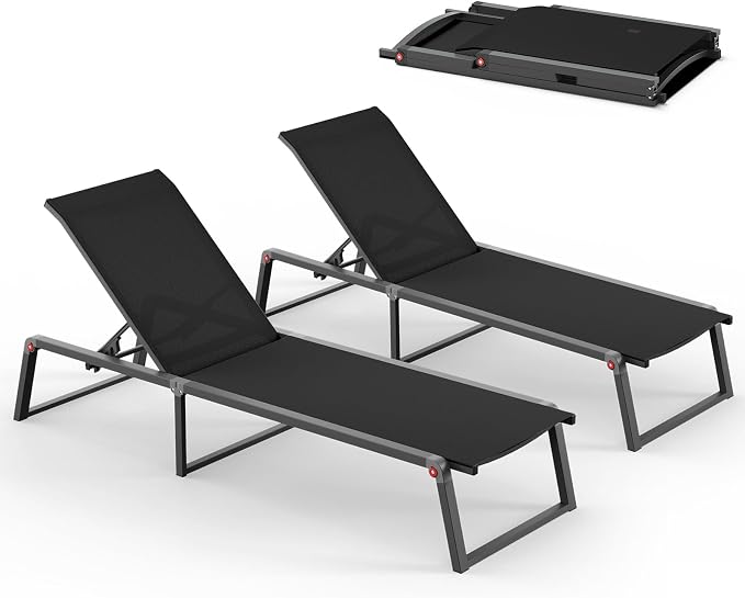 Aluminum Chaise Lounge Chair Outdoor, Foldable& No Assembly Patio Pool Lounge by Oasbira