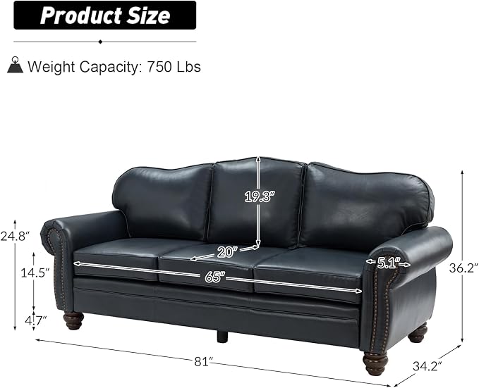 Classic 3-Seater Sofa with Premium Leather Upholstery, Stylish & Comfortable - Image 2