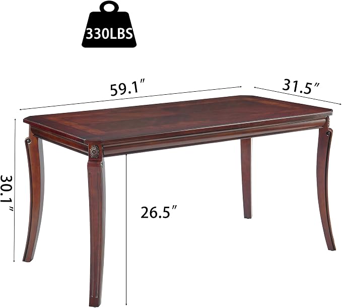 59”Farmhouse Dining Table with Carved Legs, Rectangular Kitchen Table - Image 2