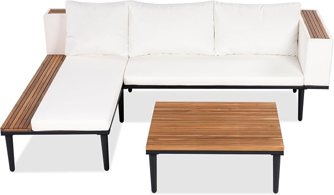 VilroCaz Luxury Outdoor Patio Furniture Set, L-Shaped Acacia Wood Sectional Sofa - Image 8