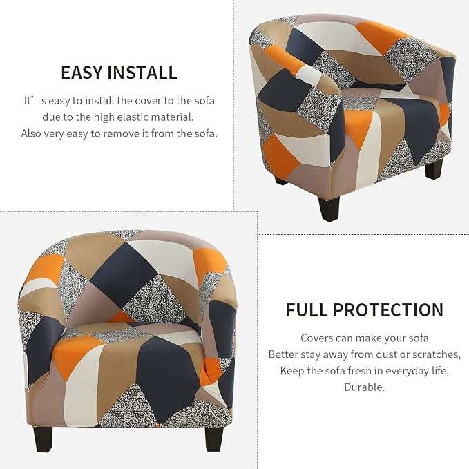 SearchI Club Chair Slipcover Stretch Barrel Chair Covers Printed Tub Chair - Image 6