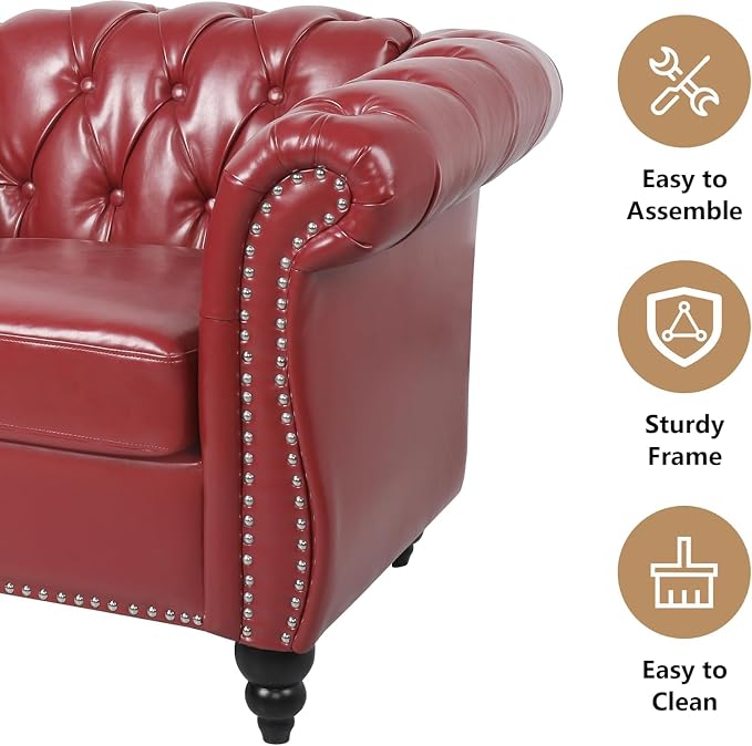 Mid-Century 3 Seater Sofa, Faux Leather Couch - Image 4