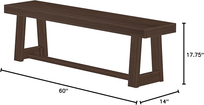 Plank+Beam 60 Inch Farmhouse Dining Bench, Solid Wood Entryway Bench, Wooden - Image 2